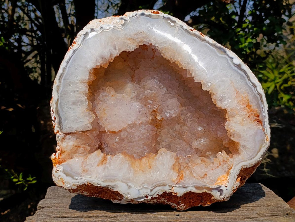 Polished and Natural XL Banded Agate with Crystalline Geode x 1 From Maintirano, Madagascar