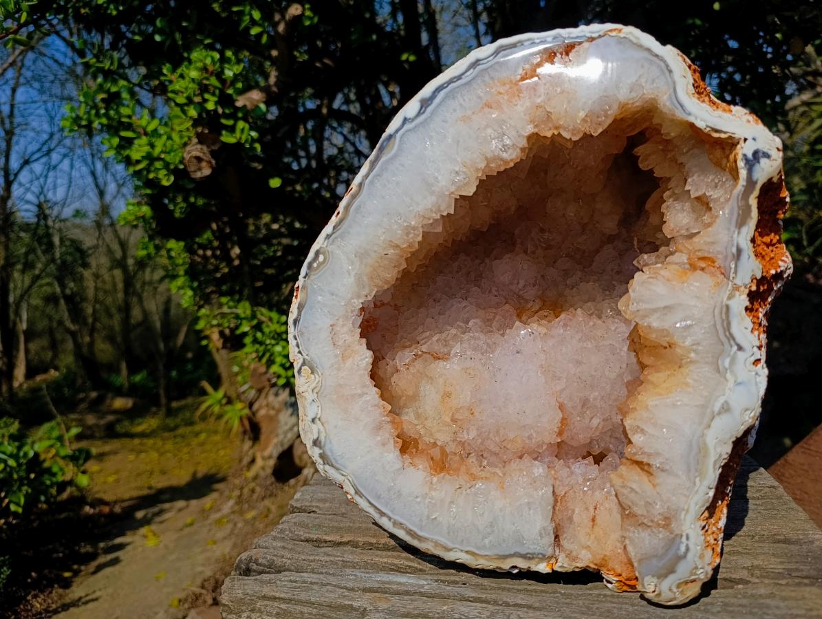 Polished and Natural XL Banded Agate with Crystalline Geode x 1 From Maintirano, Madagascar