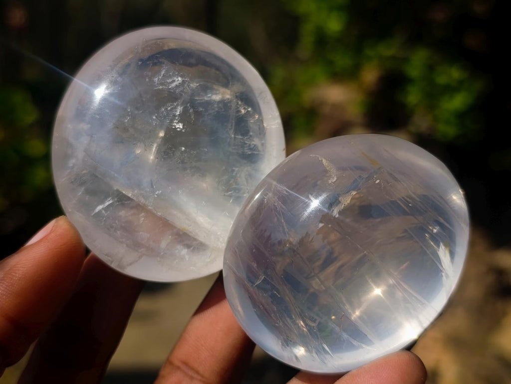 Polished Girasol Pearl Quartz Palm Stones x 24 From Ambatondrazaka, Madagascar