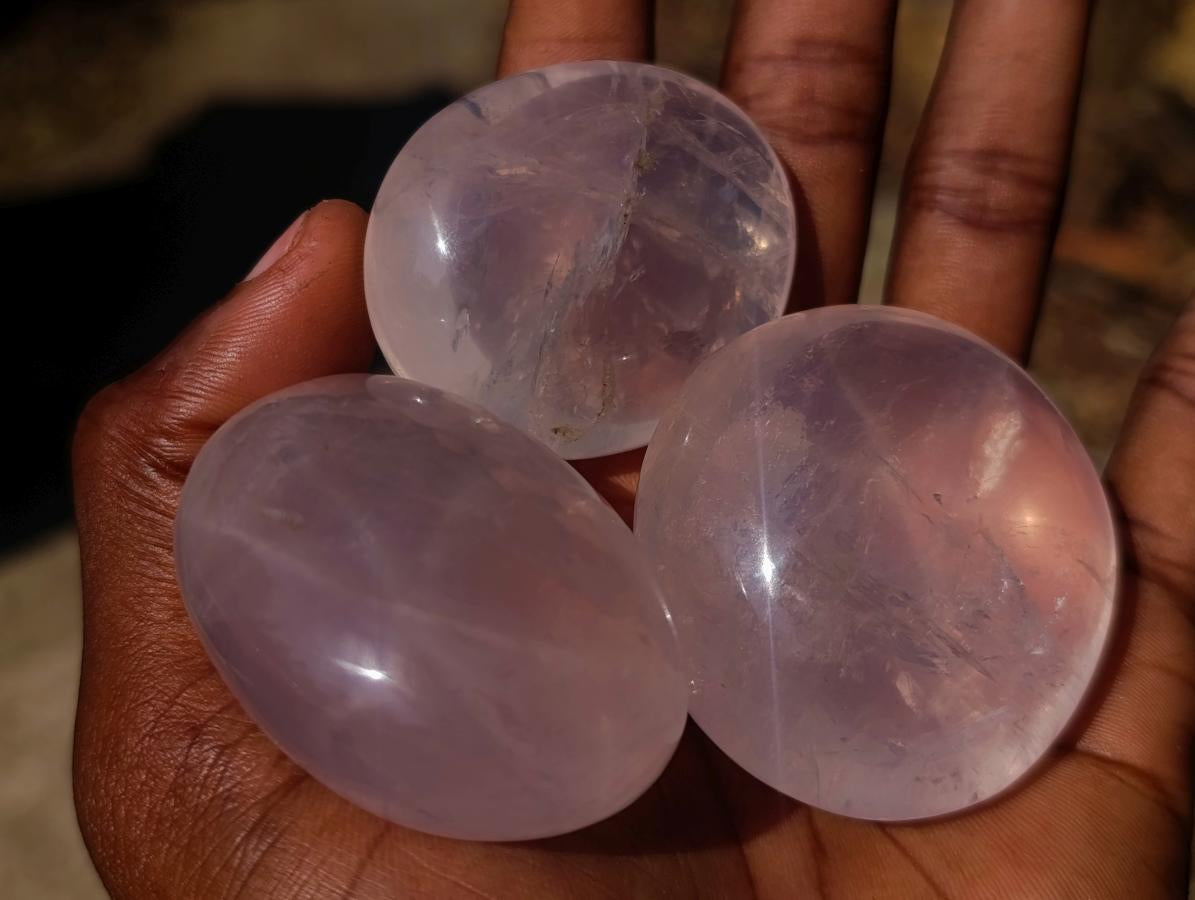 Polished Girasol Pearl Quartz Palm Stones x 24 From Ambatondrazaka, Madagascar