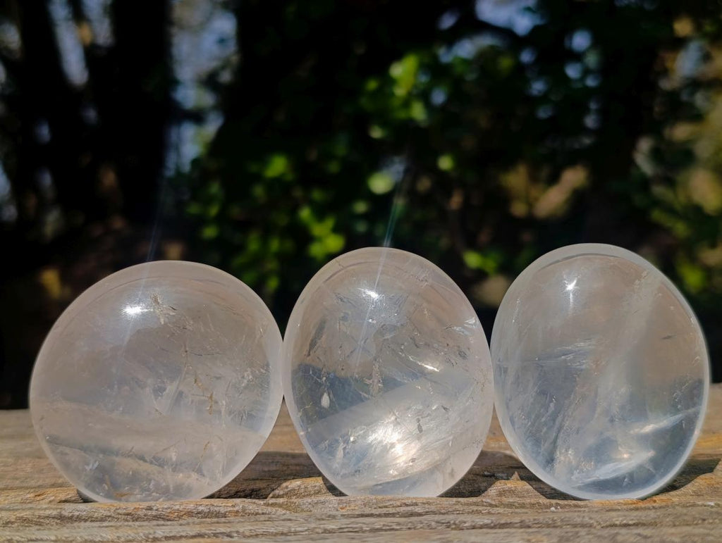 Polished Girasol Pearl Quartz Palm Stones x 24 From Ambatondrazaka, Madagascar