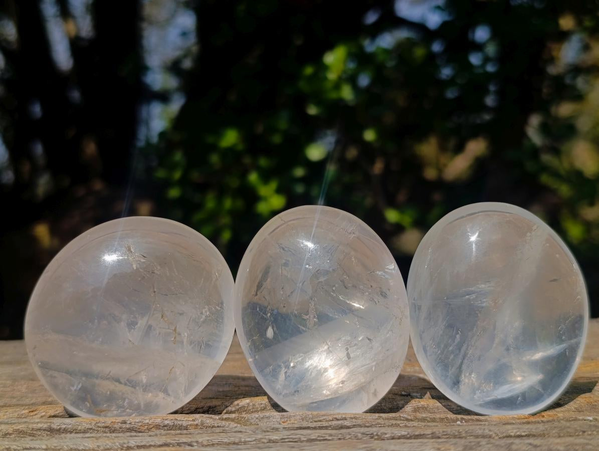 Polished Girasol Pearl Quartz Palm Stones x 24 From Ambatondrazaka, Madagascar