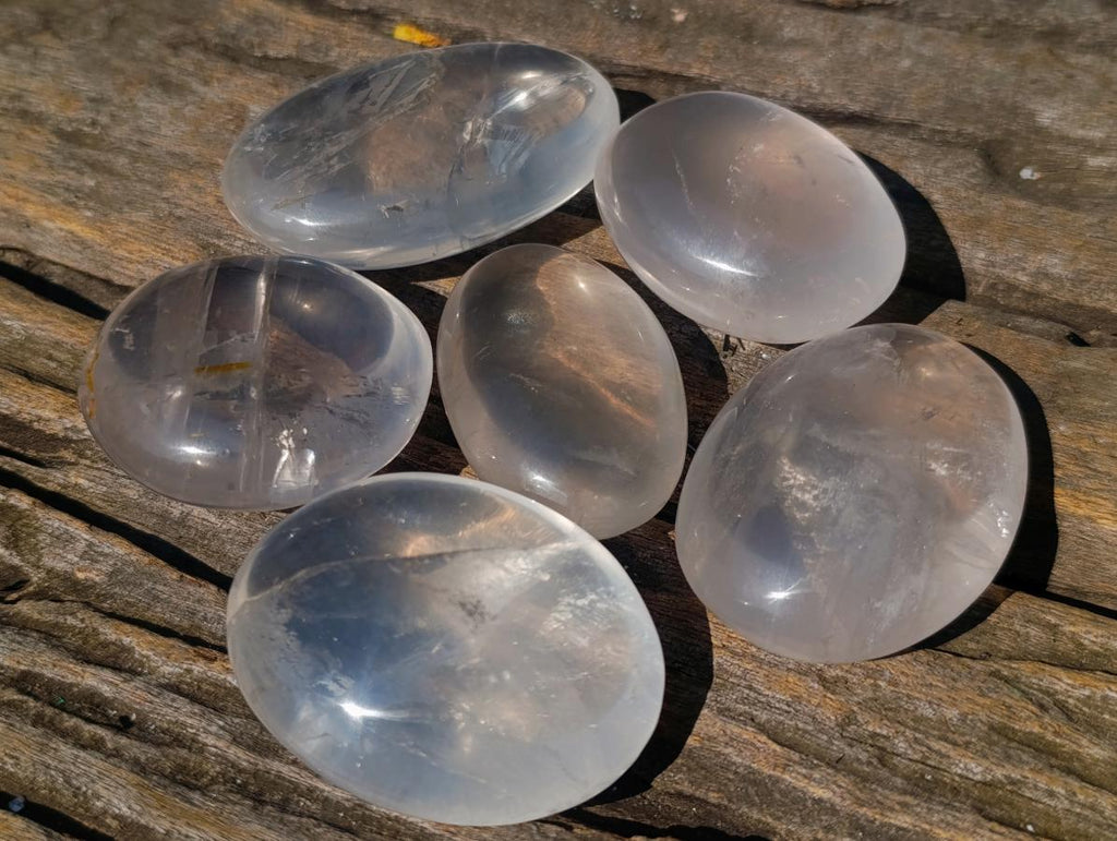 Polished Girasol Pearl Quartz Palm Stones x 24 From Ambatondrazaka, Madagascar