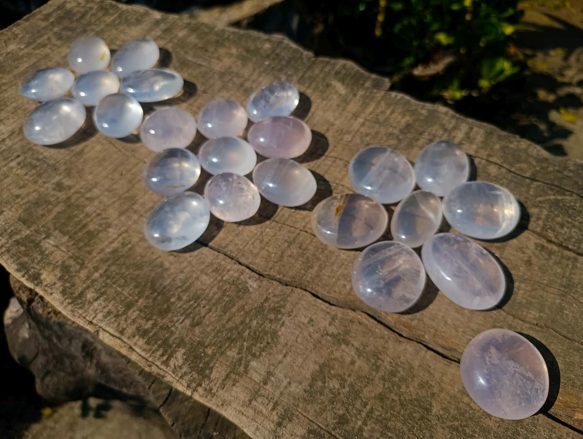 Polished Girasol Pearl Quartz Palm Stones x 24 From Ambatondrazaka, Madagascar