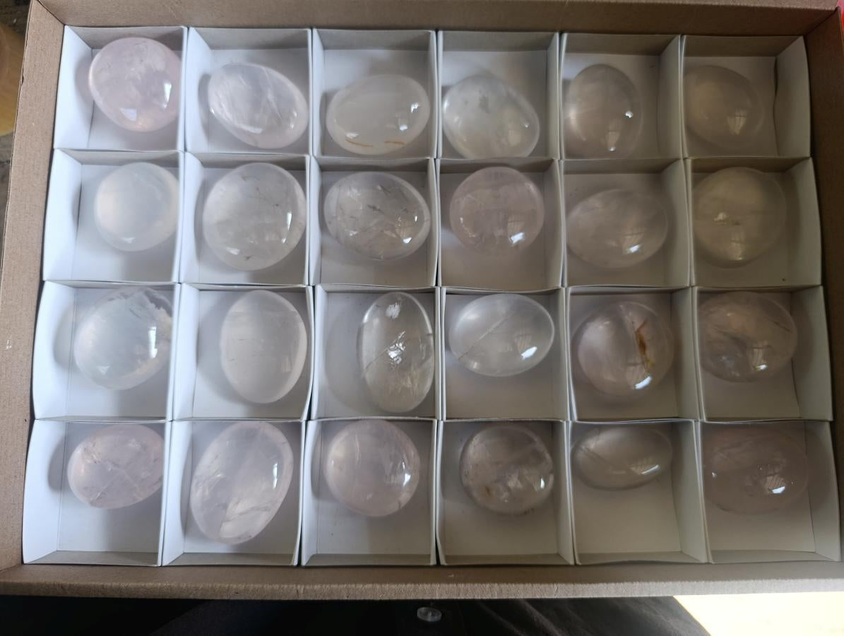 Polished Girasol Pearl Quartz Palm Stones x 24 From Ambatondrazaka, Madagascar