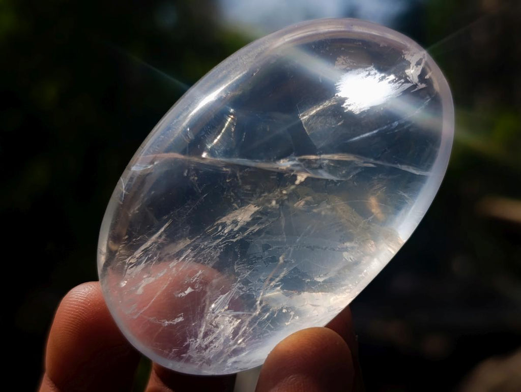 Polished Girasol Pearl Quartz Palm Stones x 24 From Ambatondrazaka, Madagascar