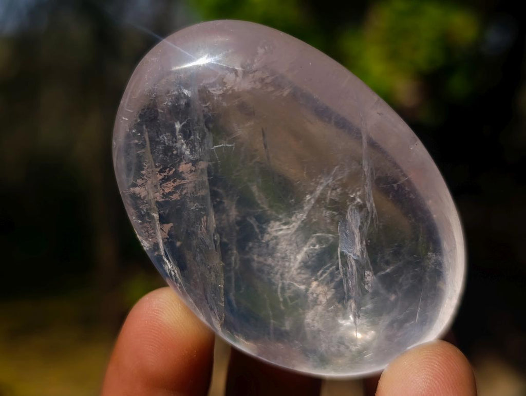 Polished Girasol Pearl Quartz Palm Stones x 24 From Ambatondrazaka, Madagascar