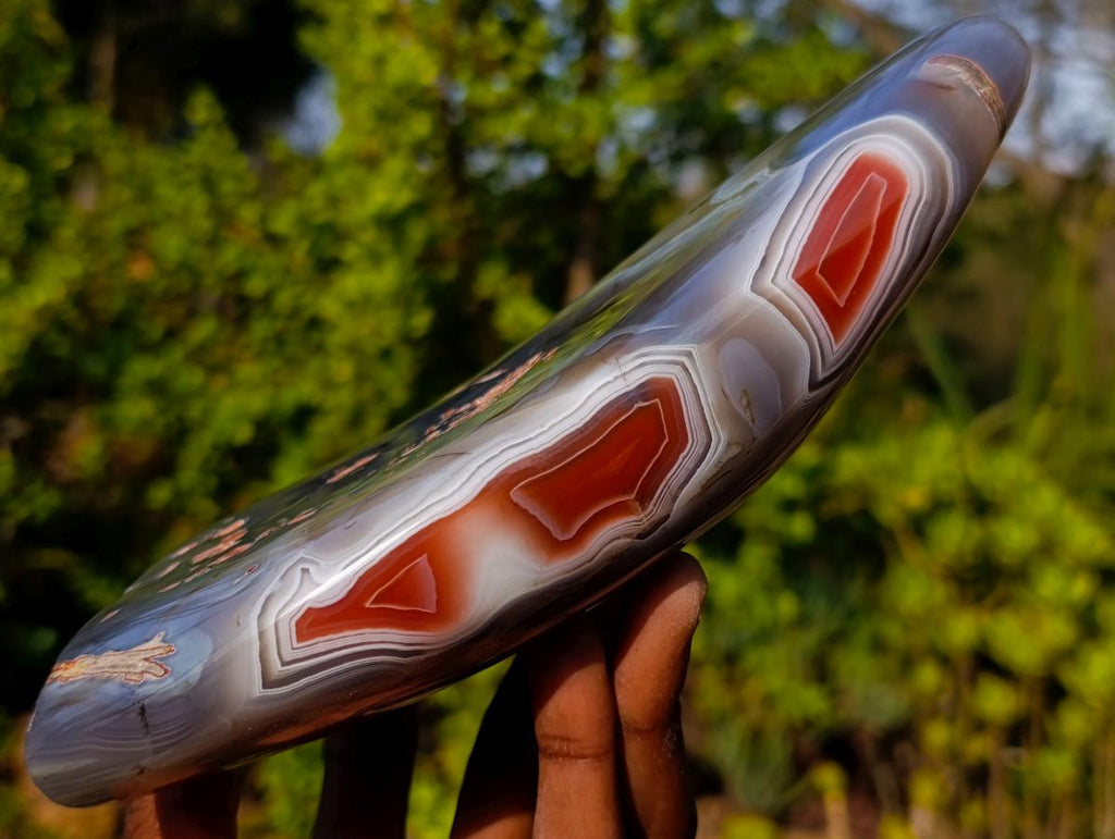 Polished and Natural Red Shashe River Agate Standing Display Pieces x 2 From Shashe River, Zimbabwe