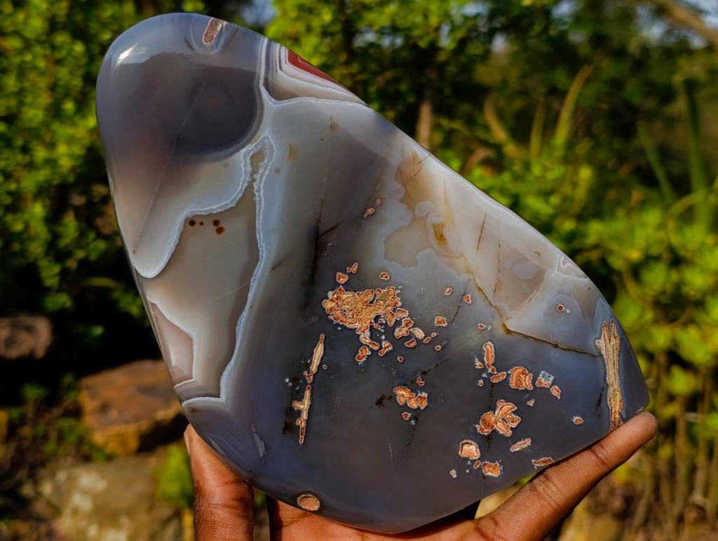 Polished and Natural Red Shashe River Agate Standing Display Pieces x 2 From Shashe River, Zimbabwe