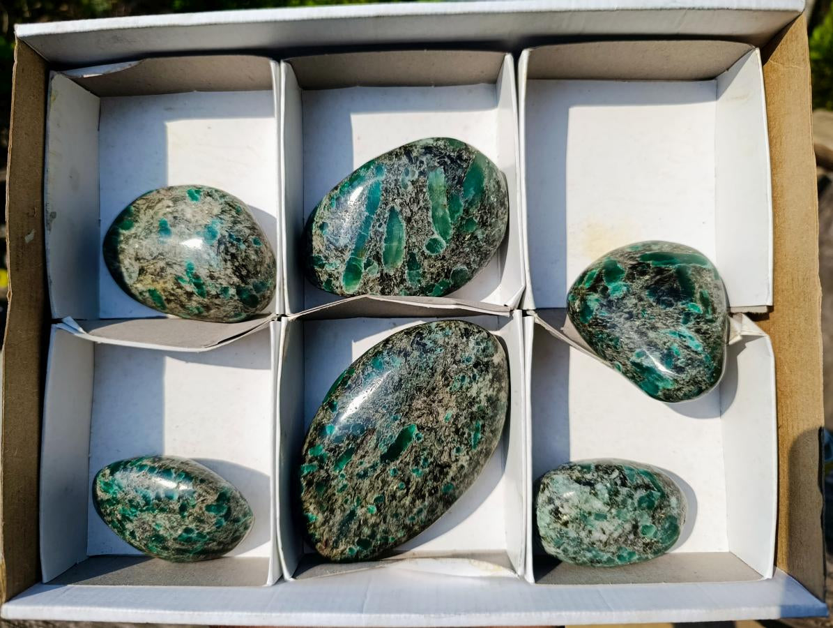 Polished Emerald Mica 'Mutokolite' Free Forms x 6 From Mutoko, Zimbabwe