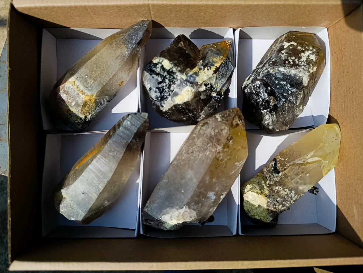 Natural Smokey Quartz Crystals with Associated Minerals x 6 From Erongo, Namibia