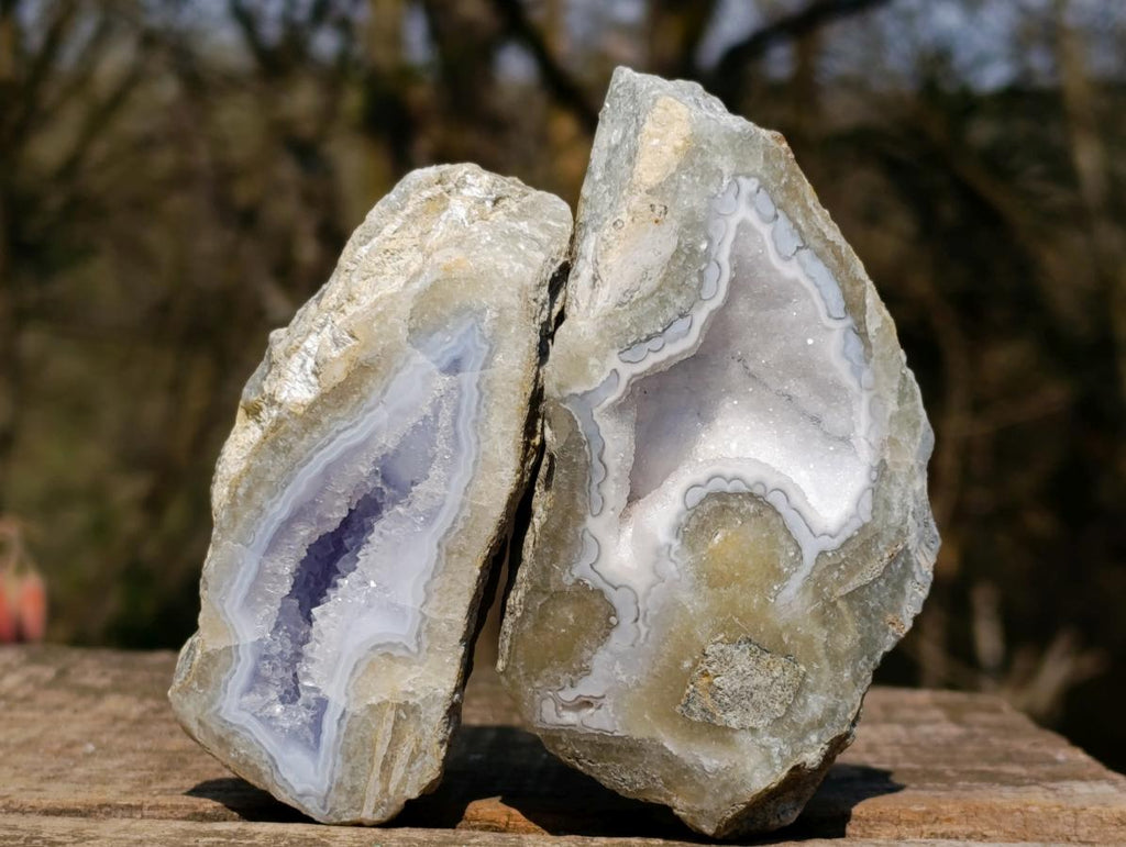 Polished One Side Blue Lace Agate Geodes x 6 From Nsanje, Malawi