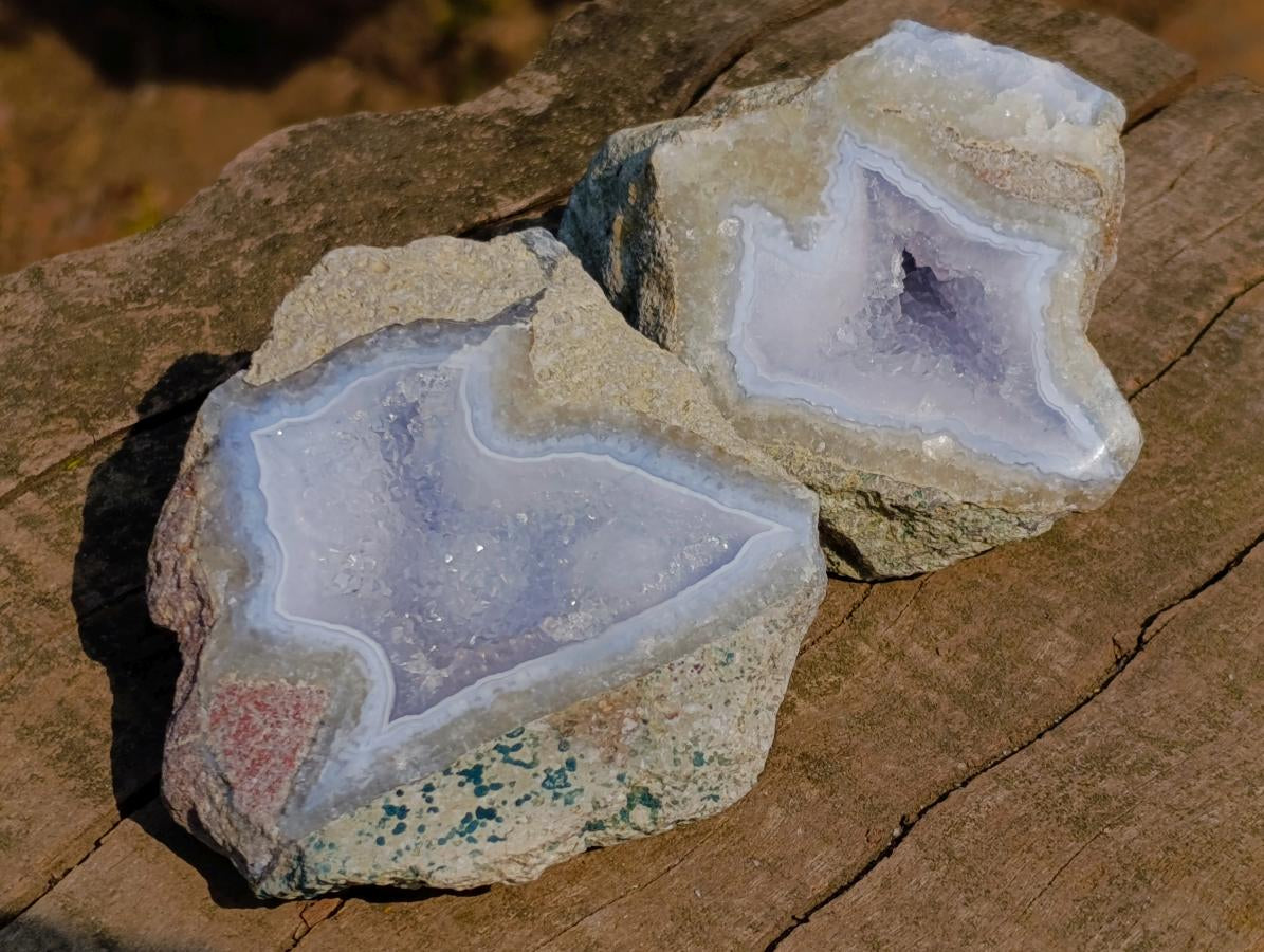 Polished One Side Blue Lace Agate Geodes x 6 From Nsanje, Malawi