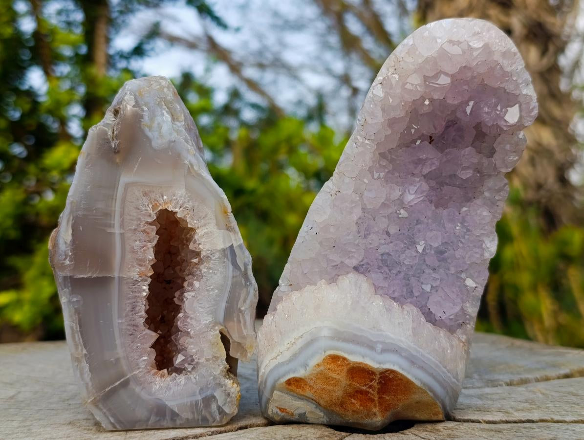 Polished and Natural Agate Amethyst Geodes and Standing Display Pieces x 6 From Maintirano, Madagascar