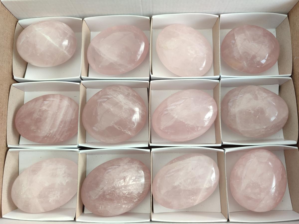 Polished Gemmy Rose Quartz Galets x 12 From Madagascar