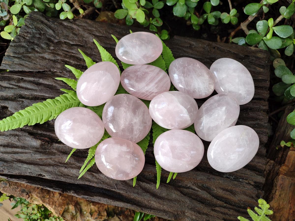 Polished Gemmy Rose Quartz Galets x 12 From Madagascar