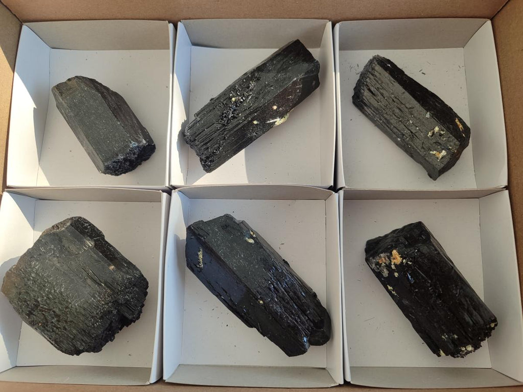 Natural Schorl Black Tourmaline Specimens x 6 From Erongo, Namibia