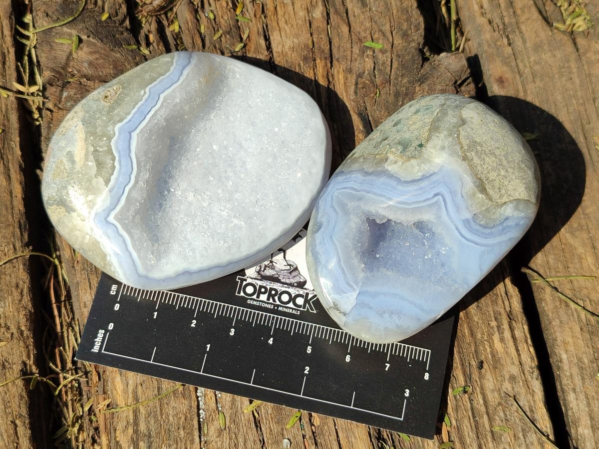 Polished and Natural Blue Lace Agate Free Forms x 12 From Nsanje, Malawi - Toprock Gemstones and Minerals 