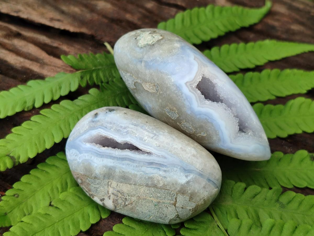 Polished and Natural Blue Lace Agate Free Forms x 12 From Nsanje, Malawi - Toprock Gemstones and Minerals 