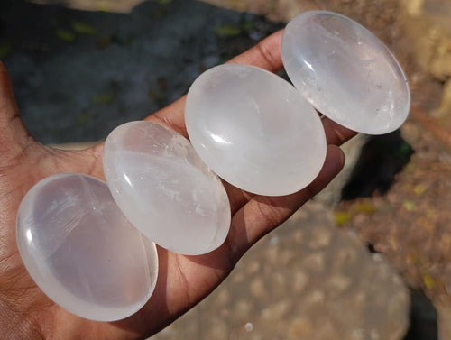 Polished Girasol Pearl Quartz Palm Stones x 12 From Ambatondrazaka, Madagascar - Toprock Gemstones and Minerals 