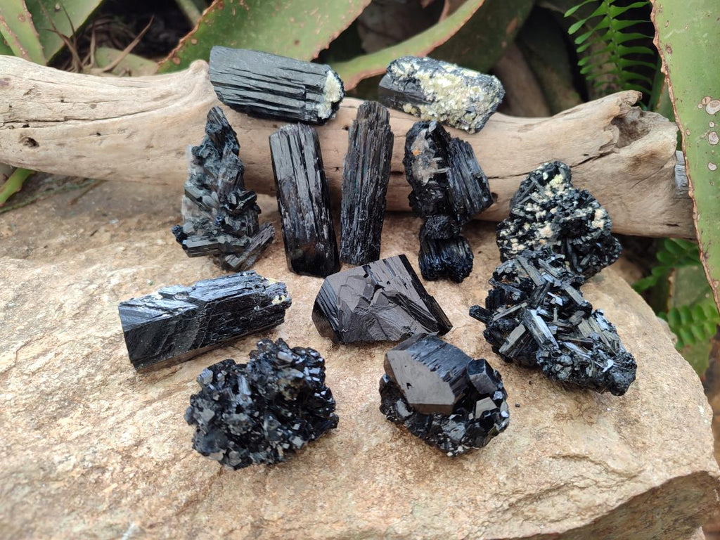 Natural Schorl Black Tourmaline Specimens x 12 From Erongo, Namibia - Toprock Gemstones and Minerals 