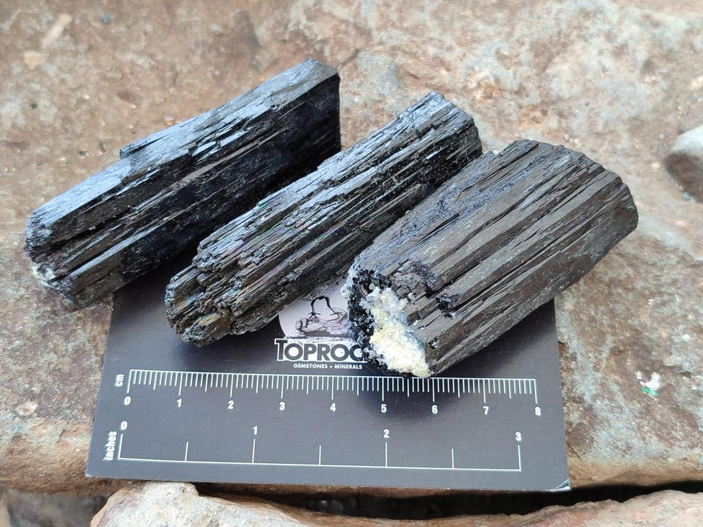 Natural Schorl Black Tourmaline Specimens x 12 From Erongo, Namibia - Toprock Gemstones and Minerals 