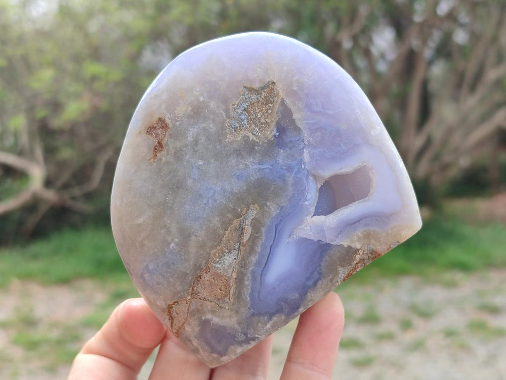 Polished and Natural Blue Lace Agate Standing Display Pieces x 3 From Nsanje, Malawi - Toprock Gemstones and Minerals 