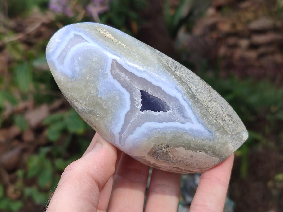 Polished and Natural Blue Lace Agate Standing Display Pieces x 3 From Nsanje, Malawi - Toprock Gemstones and Minerals 