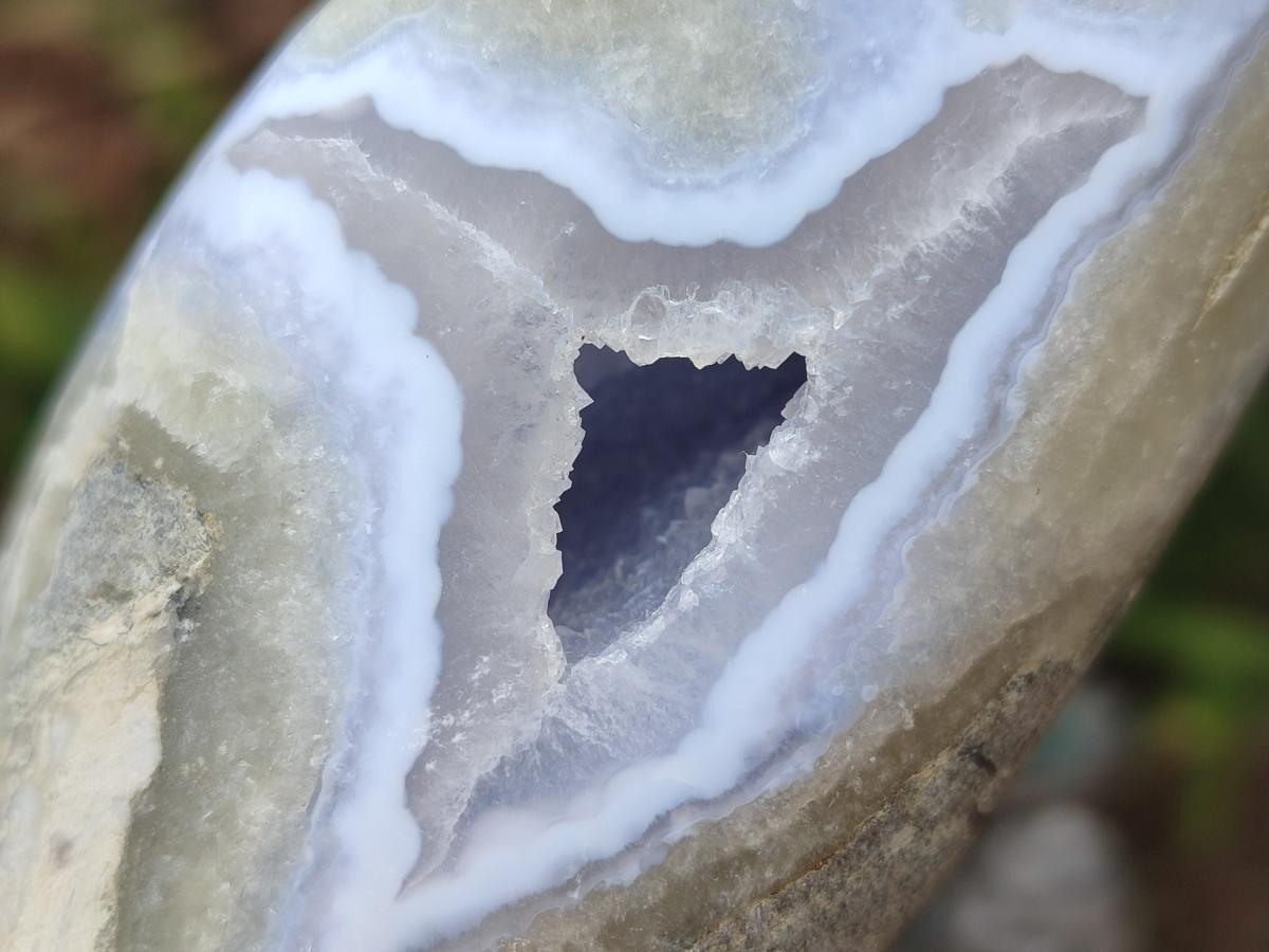 Polished and Natural Blue Lace Agate Standing Display Pieces x 3 From Nsanje, Malawi - Toprock Gemstones and Minerals 