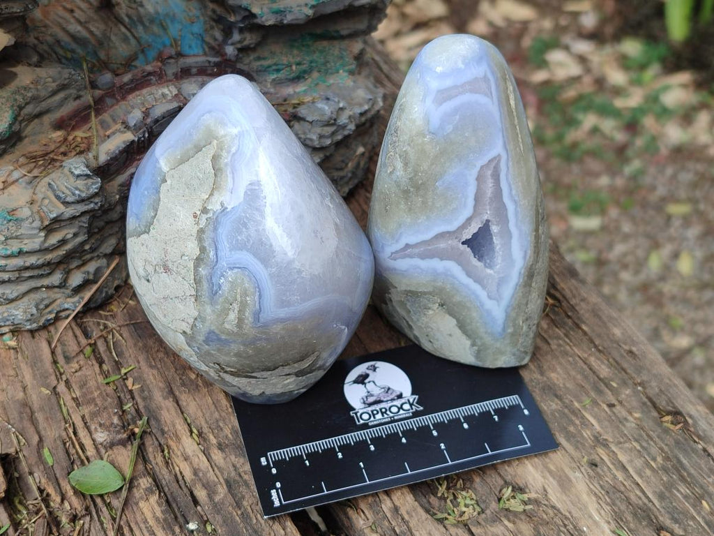 Polished and Natural Blue Lace Agate Standing Display Pieces x 3 From Nsanje, Malawi - Toprock Gemstones and Minerals 