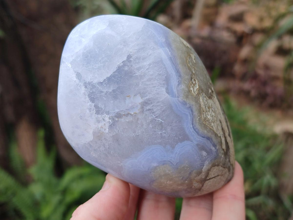 Polished and Natural Blue Lace Agate Standing Display Pieces x 3 From Nsanje, Malawi - Toprock Gemstones and Minerals 