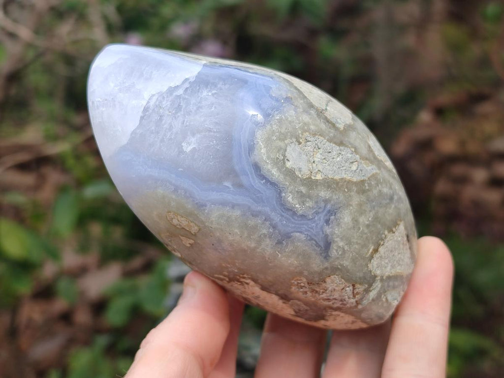 Polished and Natural Blue Lace Agate Standing Display Pieces x 3 From Nsanje, Malawi - Toprock Gemstones and Minerals 