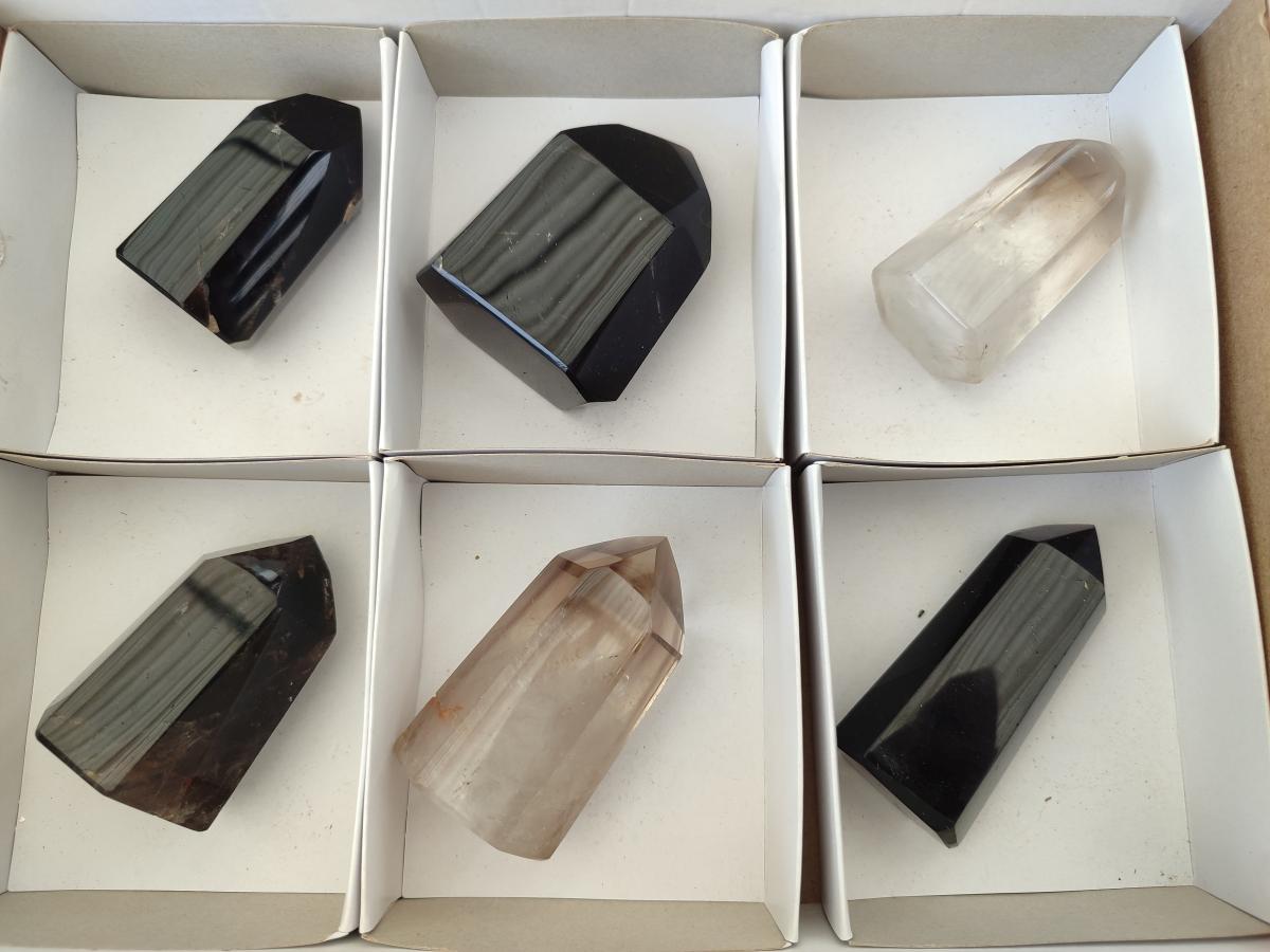 Polished Dark Morion Smokey Quartz Crystals x 6 From Madagascar - Toprock Gemstones and Minerals 