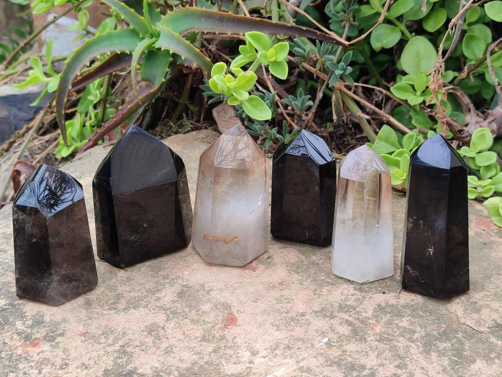 Polished Dark Morion Smokey Quartz Crystals x 6 From Madagascar - Toprock Gemstones and Minerals 