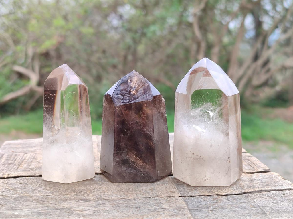 Polished Dark Morion Smokey Quartz Crystals x 6 From Madagascar - Toprock Gemstones and Minerals 