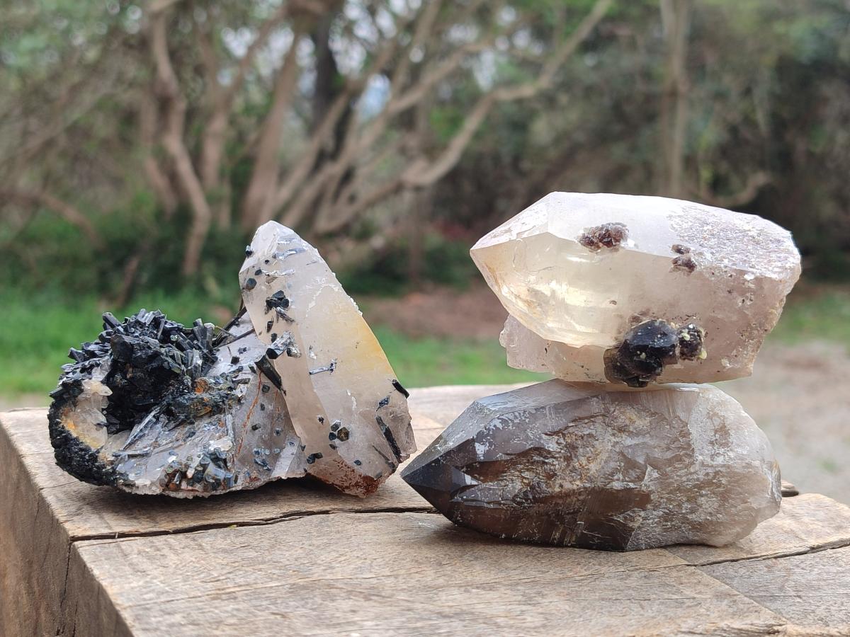 Natural Smokey Quartz Crystals with Associated Minerals x 12 From Erongo, Namibia - Toprock Gemstones and Minerals 