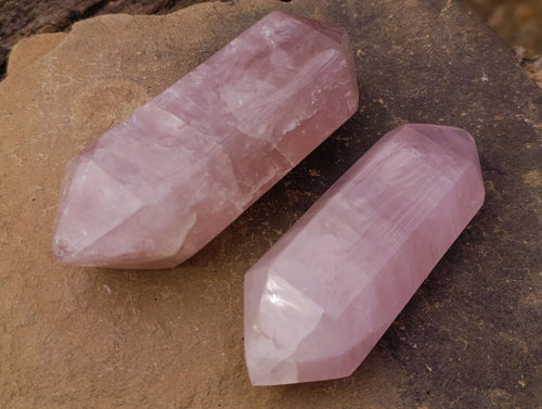 Polished Double Terminated Gemmy Rose Quartz Crystals x 6 From Madagascar - Toprock Gemstones and Minerals 