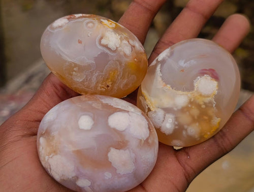 Polished Flower Agate Palm Stones x 25 From Antsahalova, Madagascar - Toprock Gemstones and Minerals 