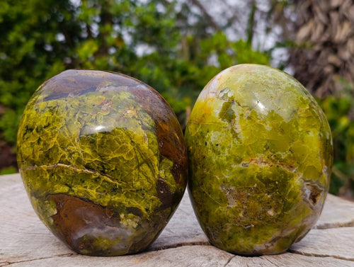 Polished Green Opal Standing Display Pieces x 2 From Betroka, Madagascar - Toprock Gemstones and Minerals 