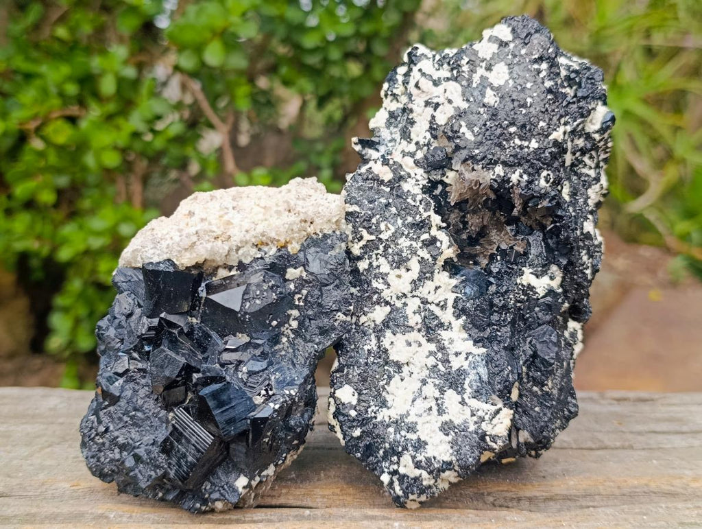Natural Schorl Black Tourmaline Specimens with Feldspar x 2 From Erongo, Namibia - Toprock Gemstones and Minerals 