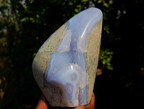 Polished and Natural Large Blue Lace Agate Standing Display Piece x 1 From Nsanje, Malawi - Toprock Gemstones and Minerals 