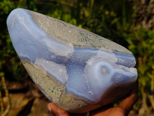 Polished and Natural Large Blue Lace Agate Standing Display Piece x 1 From Nsanje, Malawi - Toprock Gemstones and Minerals 