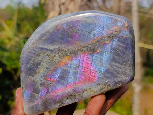 Polished Rare Purple Sunset Flash Labradorite Standing Display Pieces x 2 From Madagascar - Toprock Gemstones and Minerals 