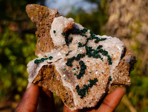 Natural Silky Ball Malachite Specimens with Drusy Quartz on Dolomite Matrix 3 From Mindingi Mine, Kambove, Congo - Toprock Gemstones and Minerals 