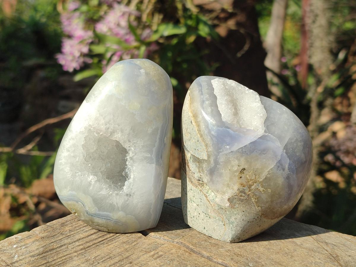 Polished and Natural Blue Lace Agate Free Forms and Standing Display Pieces x 4 From Nsanje, Malawi - Toprock Gemstones and Minerals 