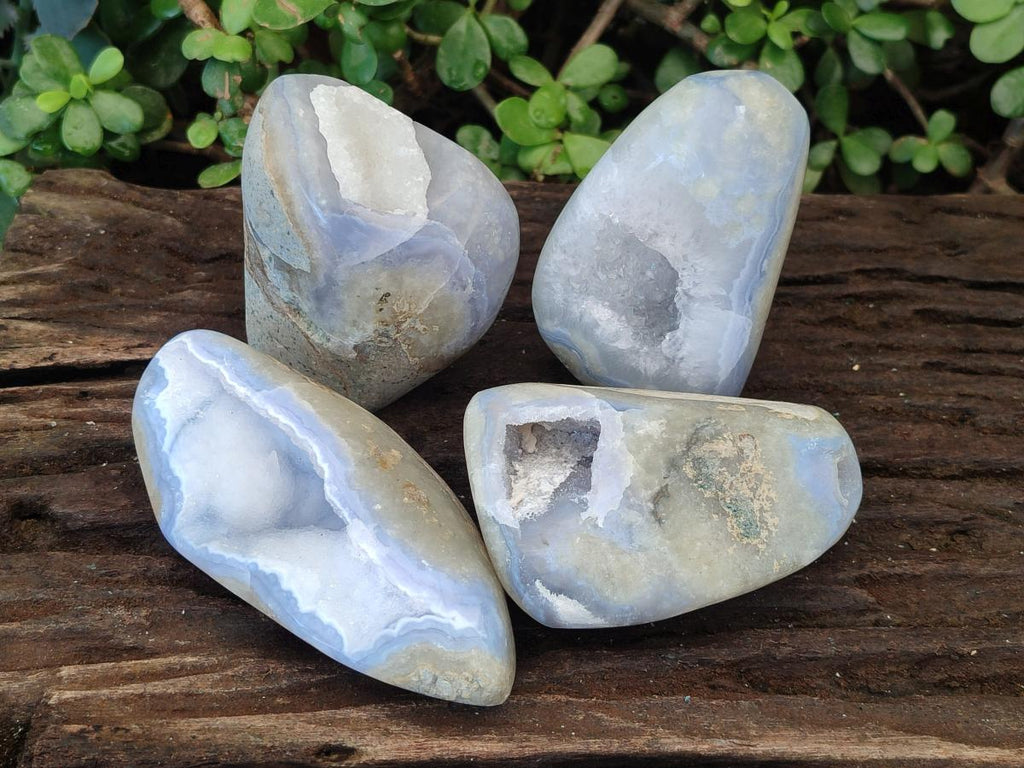 Polished and Natural Blue Lace Agate Free Forms and Standing Display Pieces x 4 From Nsanje, Malawi - Toprock Gemstones and Minerals 