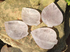 Hand Made Gemmy Rose Quartz Leaf Carvings x 4 From Madagascar - Toprock Gemstones and Minerals 