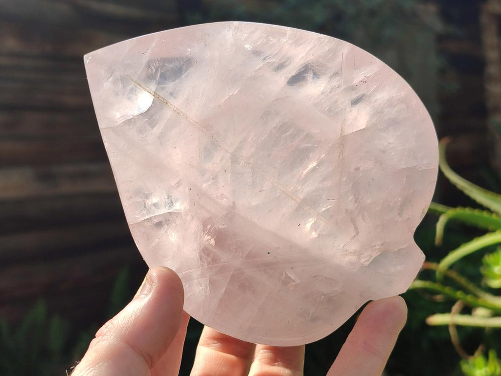 Hand Made Gemmy Rose Quartz Leaf Carvings x 4 From Madagascar - Toprock Gemstones and Minerals 