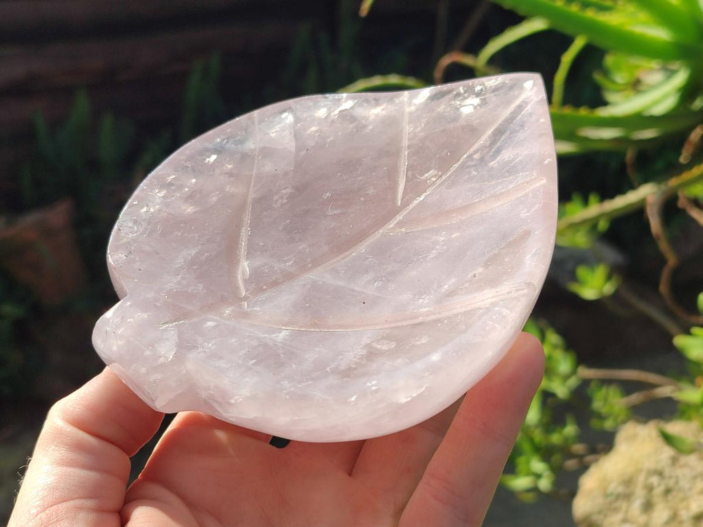 Hand Made Gemmy Rose Quartz Leaf Carvings x 4 From Madagascar - Toprock Gemstones and Minerals 
