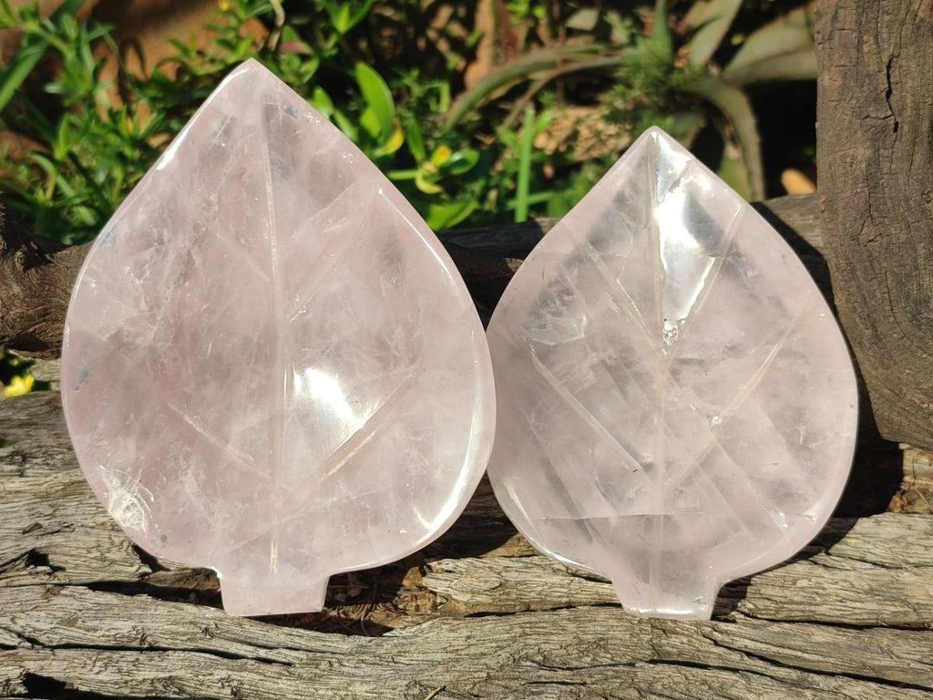Hand Made Gemmy Rose Quartz Leaf Carvings x 4 From Madagascar - Toprock Gemstones and Minerals 